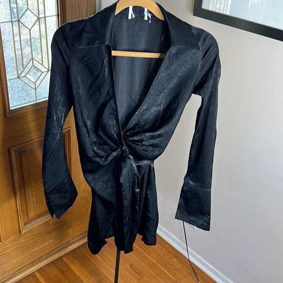 Princess Polly DIDDAM LONG SLEEVE MINI DRESS BLACK New Size 2 - Picture 2 of 9